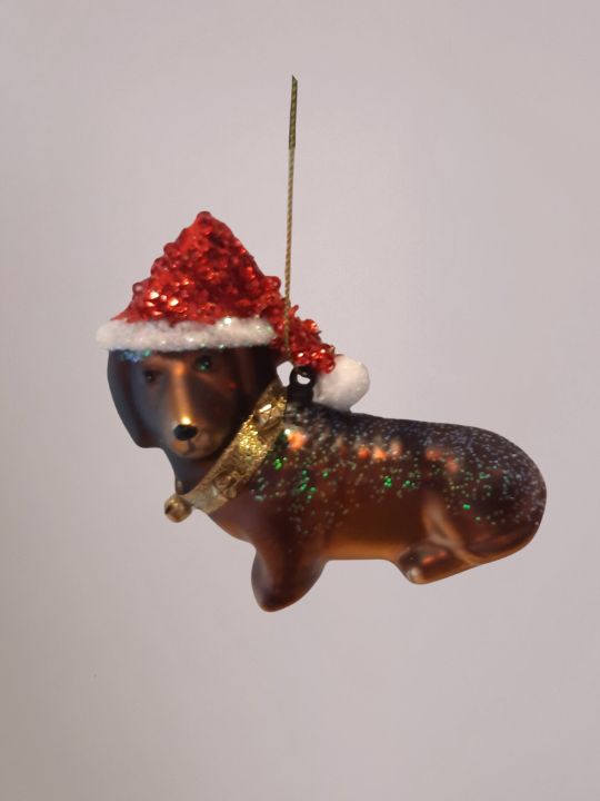 Vondels Kerstbal Kleine Teckel Met Kerstmuts