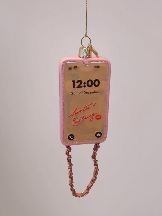 Vondels Kerstbal Telefoon Roze Met Ketting