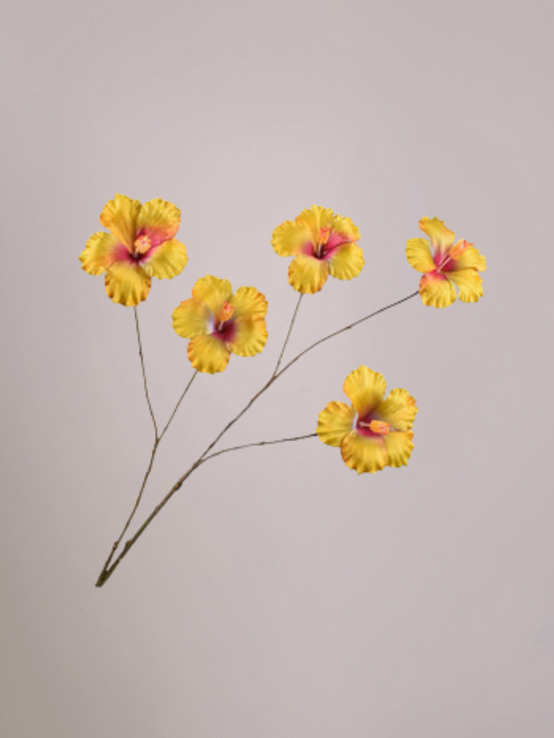 Silk-ka Hibiscus kunsttak geel oranje 110 cm met tropische bloemen en lange steel