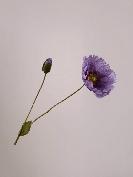 Zijden klaproos lavendel/lila 74 cm met levensechte zijden bloemen