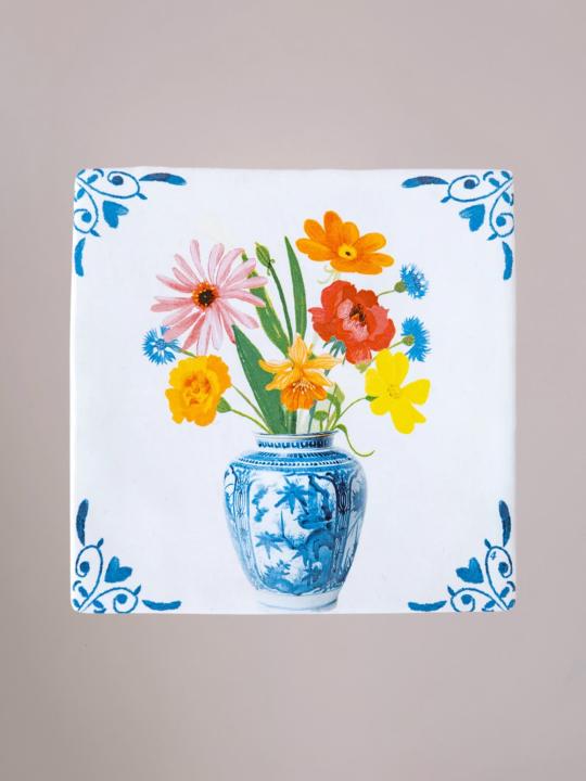StoryTiles tegel A Vase With Love and Bliss met illustratie van een vaas en bloemen