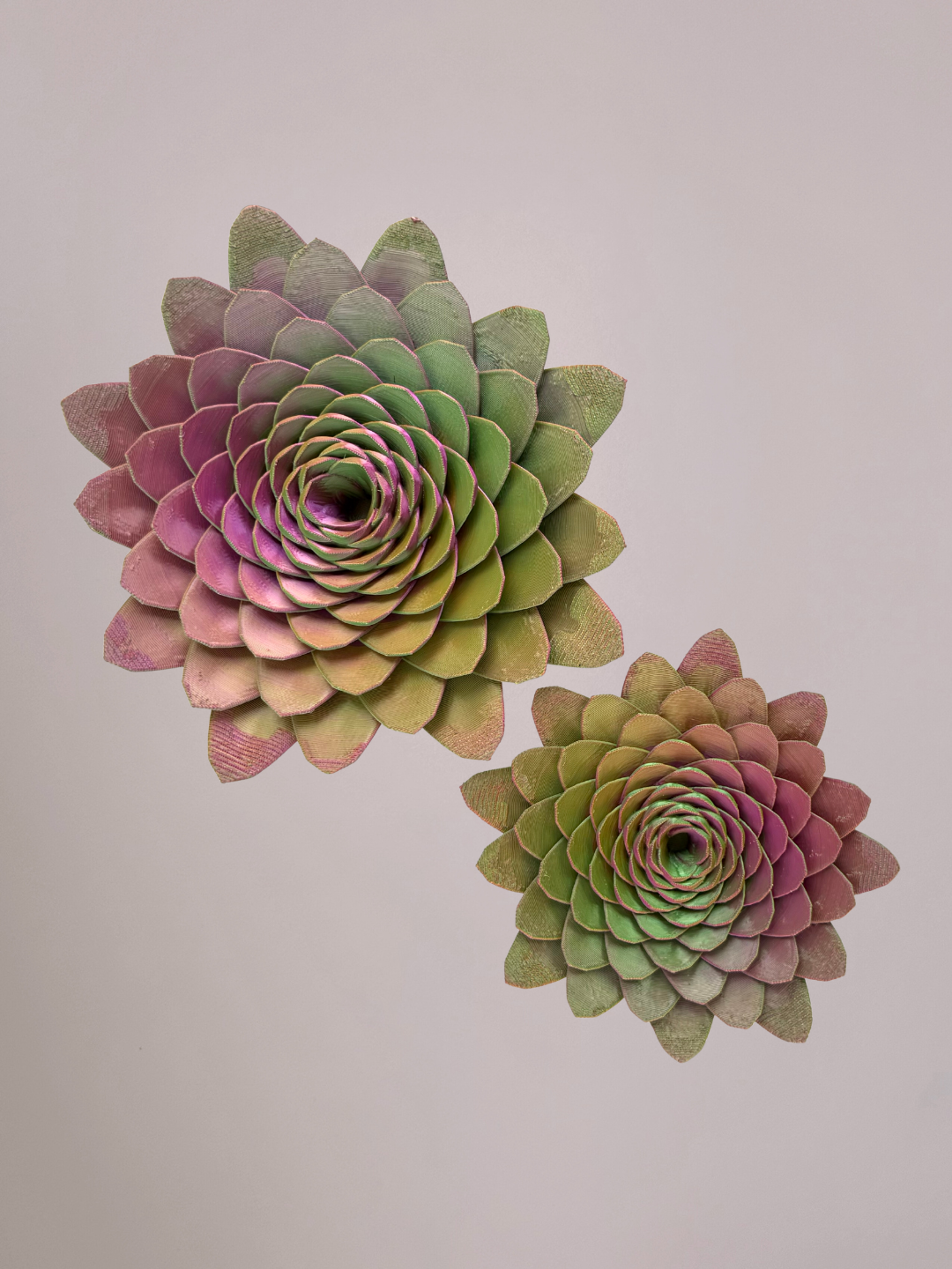 3D wandbloem dahlia groen roze goud – frisse 3D wanddecoratie bloem