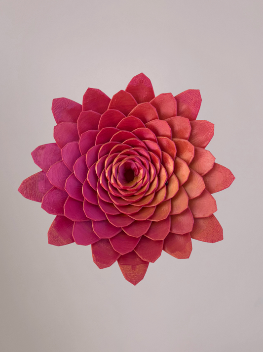 3D wandbloem dahlia roze oranje goud – decoratieve bloem voor muur of schaal