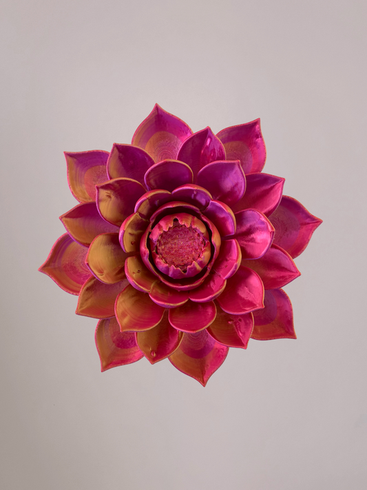 3D wandbloem lotus roze oranje goud – decoratieve bloem voor muur of schaal