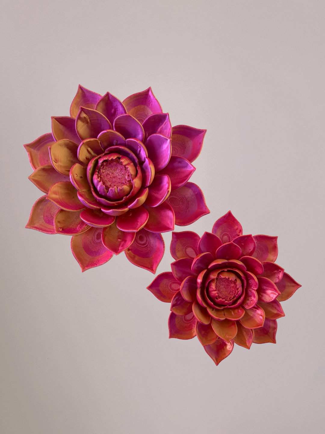 3D wandbloem lotus roze oranje goud – decoratieve bloem voor muur of schaal