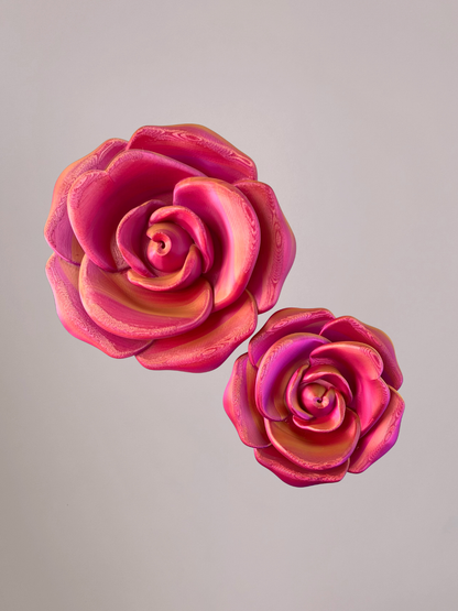 3D wandbloem roos roze oranje goud – romantische wanddecoratie