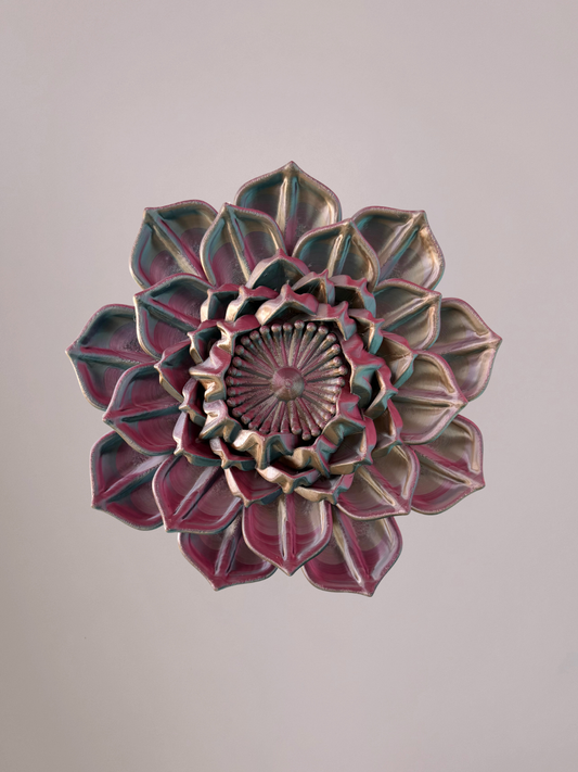3D wandbloem waterlelie rood paars goud – warme wanddecoratie