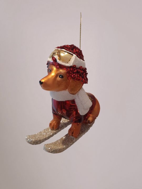 Vondels Kerstbal Hond Op Ski's