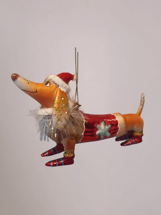 Vondels Kerstbal Teckel Met Kerstmuts