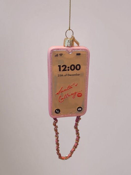 Vondels Kerstbal Telefoon Roze Met Ketting