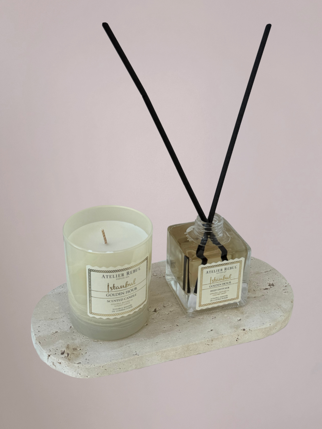 Atelier Rebul Golden Hour geurkaars in stijlvol glas met warme luxe uitstraling voor interieur