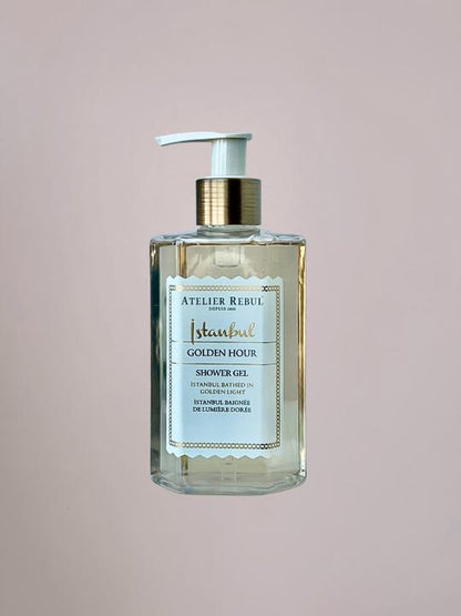 Atelier Rebul Golden Hour shower gel in stijlvolle verpakking voor een luxe douche-ervaring