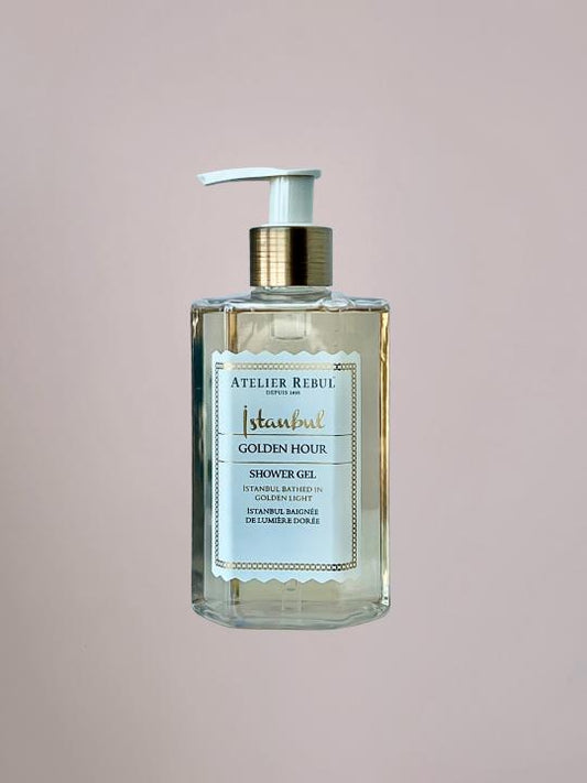 Atelier Rebul Golden Hour shower gel in stijlvolle verpakking voor een luxe douche-ervaring