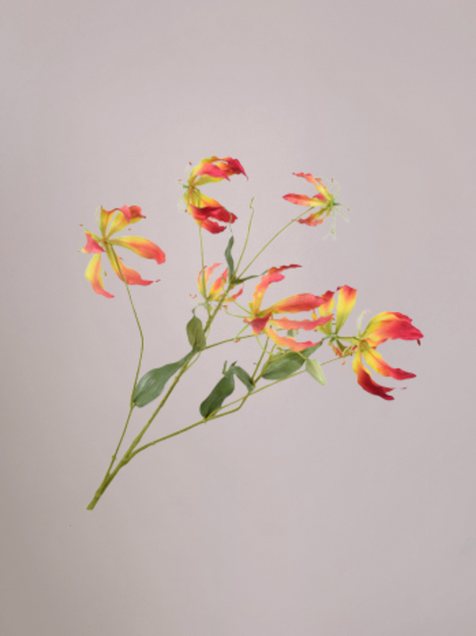 Silk-ka Gloriosa kunsttak geel roze 110 cm, luxe zijde bloem met lange steel