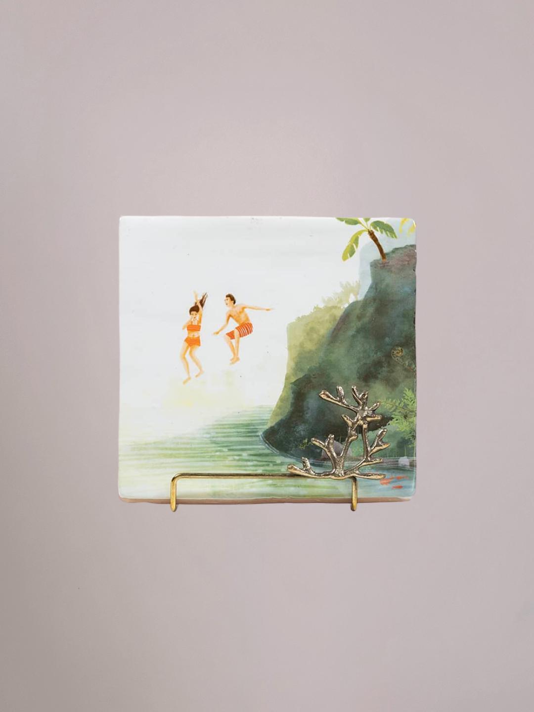 Golden Stand Coral messing tegelhouder met StoryTiles tegel