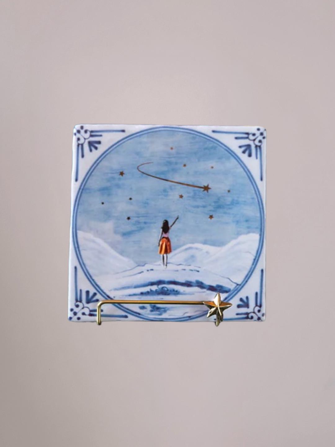 Golden Stand Star messing tegelhouder met StoryTiles tegel