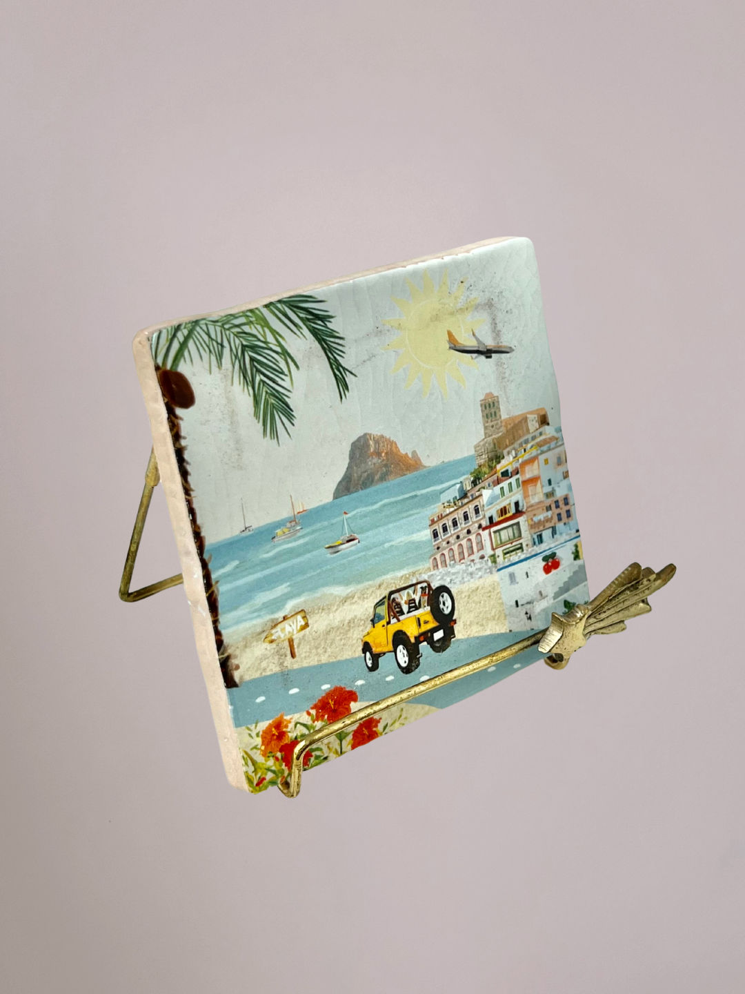 StoryTiles tegeltje Idyllic Ibiza met strand, zee en zomers eiland tafereel op keramisch tegeltje