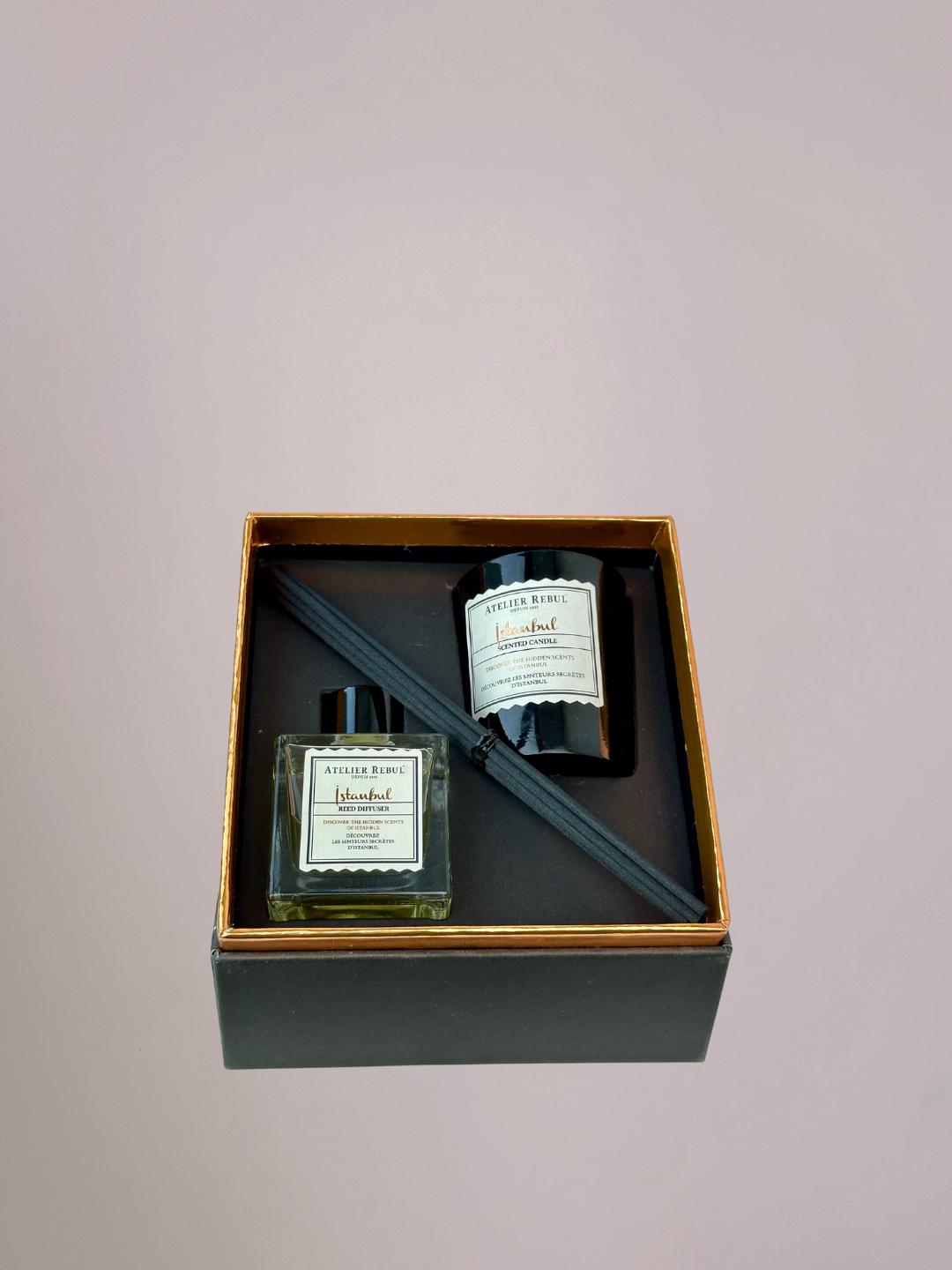 Inhoud van de Istanbul cadeauset: geurstokjes 50 ml en geurkaars 65 g