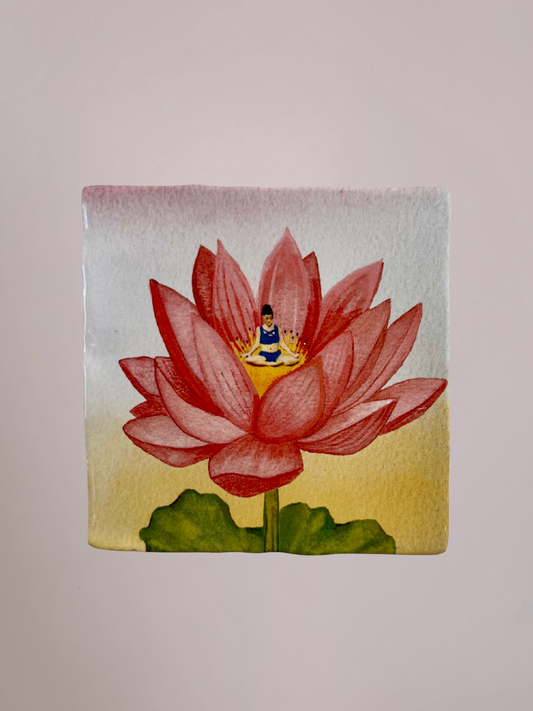 StoryTiles tegel Inner Peace met rustgevend tafereel en zachte kleuren op keramisch tegeltje