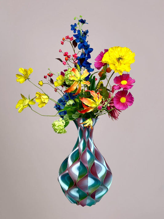 Kleurrijk Silk-ka zijden bloemen veldboeket van echte zijde in blauw-paarse 3D-vaas voor vrolijke woondecoratie