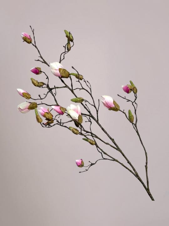 Roze magnolia kunsttak van 110 cm met grote bloesems en lange steel