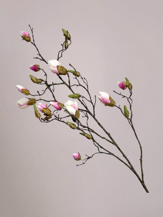 Roze magnolia kunsttak van 110 cm met grote bloesems en lange steel