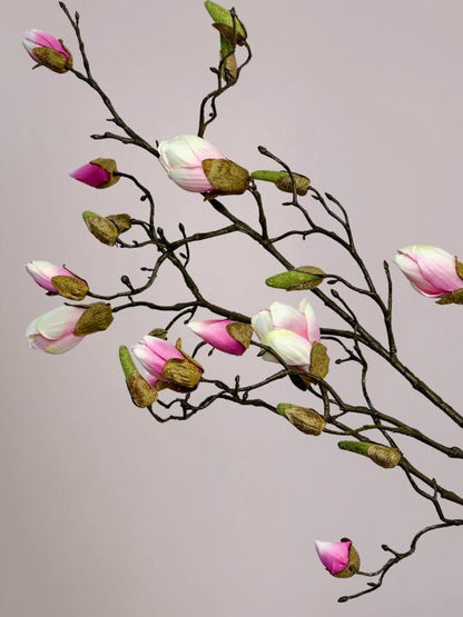 Roze magnolia kunsttak van 110 cm met grote bloesems en lange steel