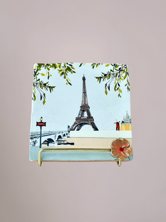 StoryTiles tegeltje Paris I Love You met Eiffeltoren en romantisch Parijs tafereel op keramisch tegeltje