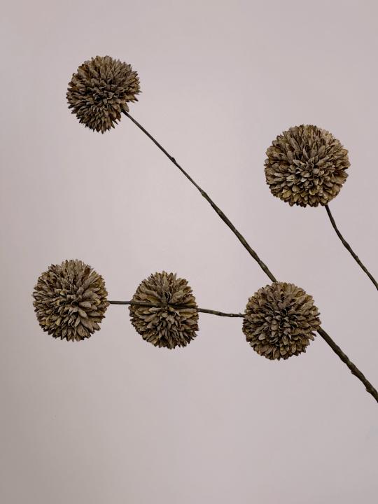 PomPom kunsttak bruin van 110 cm met volle bolvormige bloemen en lange stevige steel