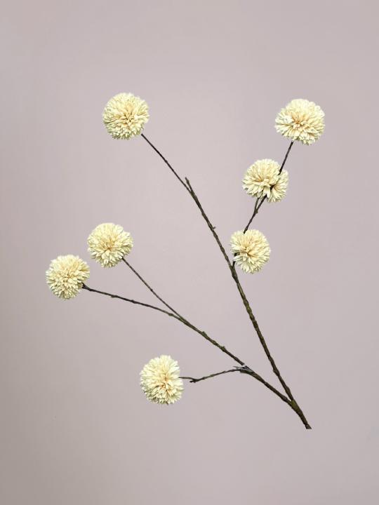 PomPom kunsttak crème van 110 cm met volle bolvormige bloemen en lange stevige steel