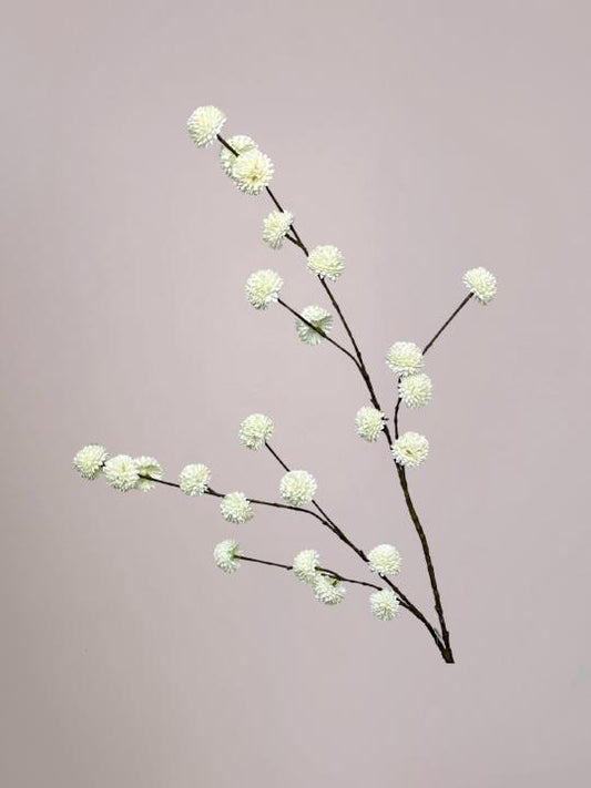 PomPom kunsttak wit van 110 cm met volle bolvormige bloemen en lange stevige steel