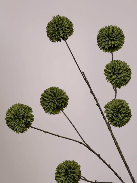 PomPom kunsttak groen van 110 cm met volle bolvormige bloemen en lange stevige steel