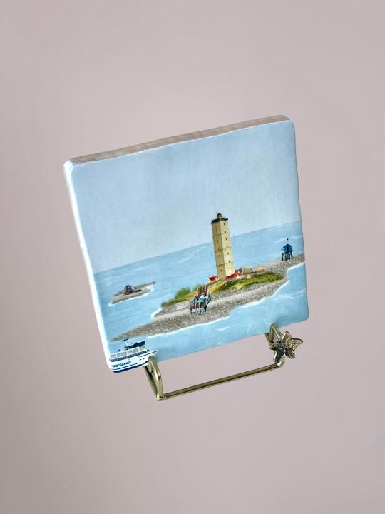 StoryTiles Richting Terschelling tegeltje met sfeervol Wadden en reisontwerp, handgemaakt tegeltje van 10x10 cm
