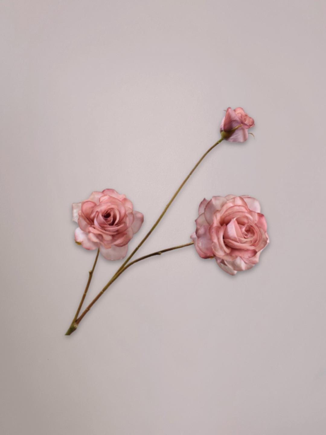 Mauve roos kunsttak van 67 cm van Silk-ka met realistische bloembladeren en groene steel in een vaas