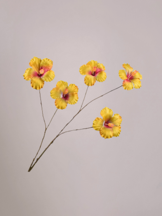 Silk-ka Hibiscus kunsttak geel oranje 110 cm met tropische bloemen en lange steel