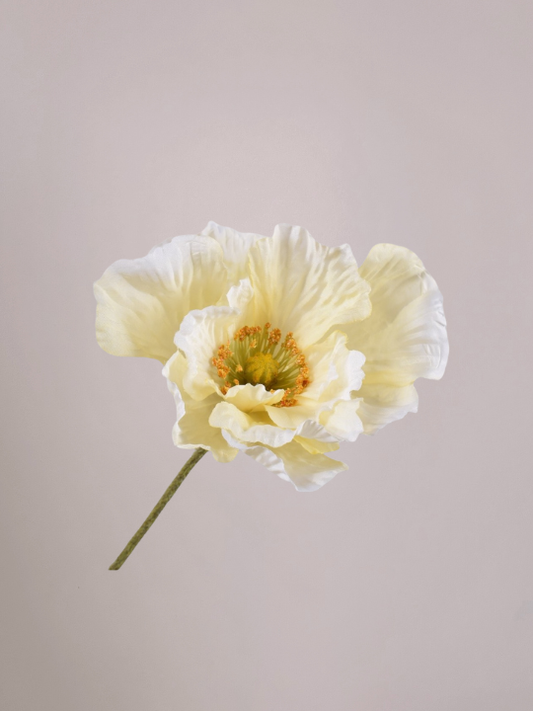 Kunst klaproos crème/lichtgeel 76 cm met realistische zijde bloemen