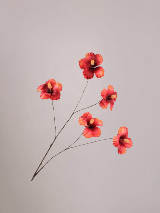 Silk-ka Hibiscus Tak Oranje 108 cm zijden hibiscus bloem voor tropische interieurdecoratie