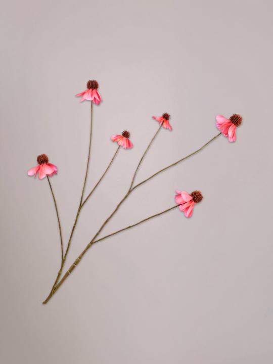 Silk-ka Rudbeckia Tak roze van 95 cm als levensechte zijden kunsttak met roze bloemen in een vaas.