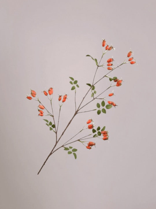 Silk-ka rozenbotteltak oranje in vaas, realistisch ogende kunstbloem, decoratie voor huis en interieur