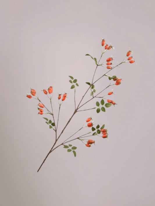 Silk-ka rozenbotteltak oranje in vaas, realistisch ogende kunstbloem, decoratie voor huis en interieur