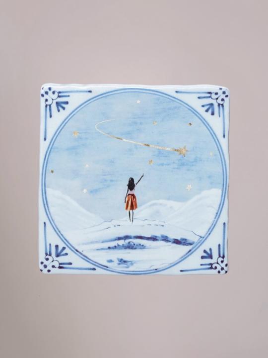 StoryTiles tegel 10x10 cm in moderne Delfts blauwe stijl – Dat wensen uit mogen komen