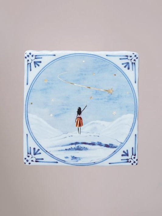 StoryTiles tegel 10x10 cm in moderne Delfts blauwe stijl – Dat wensen uit mogen komen