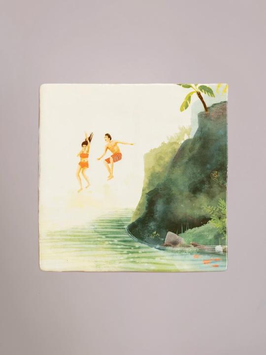 StoryTiles tegel Durf te Springen met illustratie van moed en positiviteit