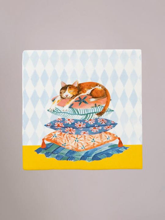 StoryTiles tegel Sleepy Cat tegeltje kat met illustratie van een slapende kat