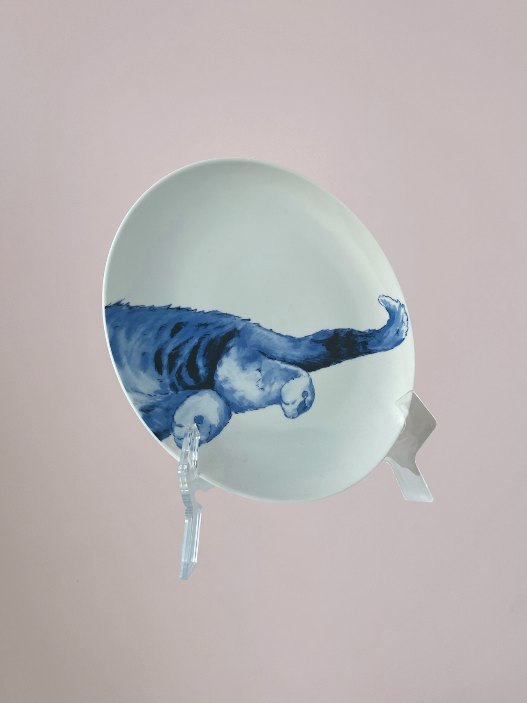 Wandbordpaar Kat Heinen Delfts Blauw 26,5 cm – twee borden vormen samen een kat, blauw-witte keramische wanddecoratie