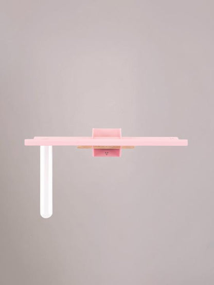 Lichtroze wandplank met bloem van Studio Mippe met reageerbuisje, perfect voor bloemen aan de muur.
