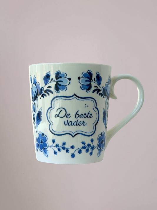 Delfts blauwe wensmok ‘de beste vader’ van Heinen Delfts Blauw, keramische mok 300ml met klassieke decoratie
